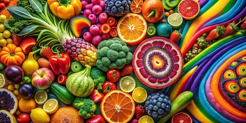 Fototapeta premium 70s Psychedelic Food Photography: Groovy Gourmet Dishes, Retro Feast, Vibrant Vintage Cuisine