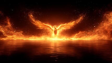 Majestic Fiery Phoenix Rising from Flames Symbol of Rebirth and Power of Fire