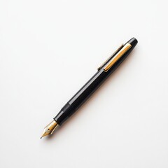 Naklejka premium A sleek black fountain pen with a gold clip and smooth nib on a white background 