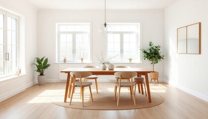 Dining Room Interior Design With Scandinavian Concept - Hotel Dining Room - Apartment Dining Room Interior With Table Chair Place - Interior Design - Scandinavian Style
