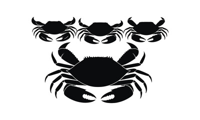 Set of Black Crab Silhouette Vector Designs,  coastal art, seafood logos, nature graphics, aquatic symbols, digital artwork, ocean projects, easily editable.