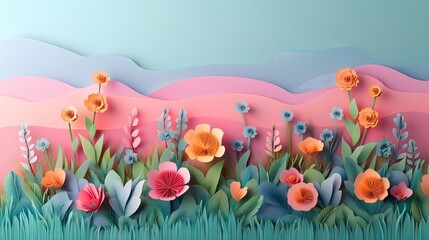 paper cut illustration of colorful paper,flowers,grass