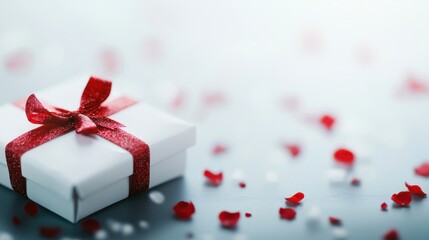 Elegant indoor gift box with red rose bow for romantic setting