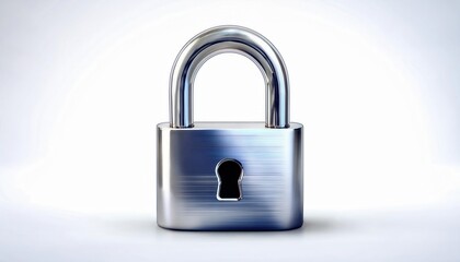 Naklejka premium Shiny Metallic Silver Padlock with Keyhole on White Background. Security, Protection, Privacy Concept for Online Data Safety, Physical Locks, Access Control, and Anti Theft Solutions
