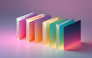 Geometric representations of file folders, glowing in soft gradients, aligned in a surreal void