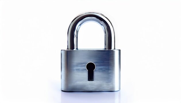 Shiny Metallic Silver Padlock with Keyhole on White Background. Security, Protection, Privacy Concept for Online Data Safety, Physical Locks, Access Control, and Anti Theft Solutions