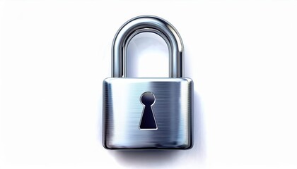 Naklejka premium Shiny Metallic Silver Padlock with Keyhole on White Background. Security, Protection, Privacy Concept for Online Data Safety, Physical Locks, Access Control, and Anti Theft Solutions