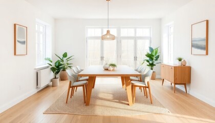 Dining Room Interior Design With Scandinavian Concept - Hotel Dining Room - Apartment Dining Room Interior With Table Chair Place - Interior Design - Scandinavian Style