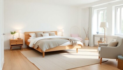 Scandinavian Style - Master Bedroom Interior Design With Scandinavian Concept - Hotel Master Bedroom - Apartment Master Bedroom Interior With Bed - Interior Design