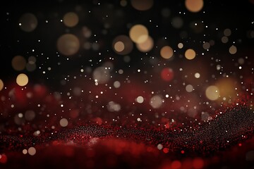Abstract background with sparkling red glitter and blurred lights.