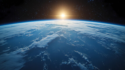 Fototapeta premium In the sky, an airplane is flying over the earth.