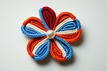 Colorful Crochet Flower Brooch with Pearl Center