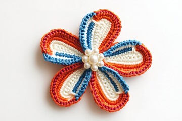 Vibrant Crochet Flower Brooch with Pearls
