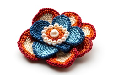 Naklejka premium Close-up of a colorful crocheted flower brooch.