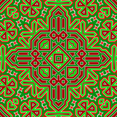 Seamless square pattern red and green. Christmas pattern green and red. Merry Christmas. Happy New Year.