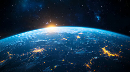 Obraz premium In the sky, an airplane is flying over the earth.