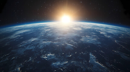 Fototapeta premium In the sky, an airplane is flying over the earth.