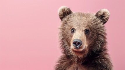 A brown bear cub looking directly at the camera.