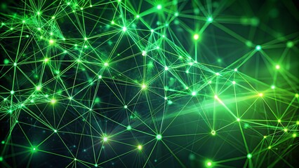 Fototapeta premium Abstract Green Plexus Background, Digital Art, Green Network, Geometric Pattern, Technology Background, Shiny Green Lines, Abstract Texture, Digital Design, Green Energy, Flowing Lines
