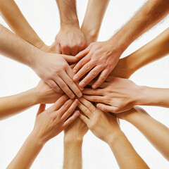 Team of Volunteers Stacking Hands in Celebration During a Charity and Environmental Project.