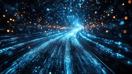 Obraz premium Blue Digital Chain Animated Data Stream Symbolizing Blockchain's Financial Impact Representing Transformation Financial Transactions Cryptocurrencies Decentralized Digital Networks