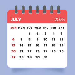 Letter Calendar 2025 July
