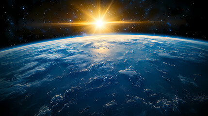 In the sky, an airplane is flying over the earth.