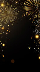 artistic fireworks display with intricate golden bursts and sparkling trails set against dark minimalistic background, radiating festive energy and elegance