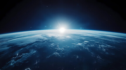 In the sky, an airplane is flying over the earth.