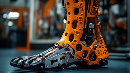 Close Up Robot Leg Showing Intricacies Robotic Movement Design Highlighting Advances Robotic Mobility Potential Future Technologies Automation Robotics