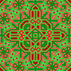 Seamless square pattern red and green. Christmas pattern green and red. Merry Christmas. Happy New Year.