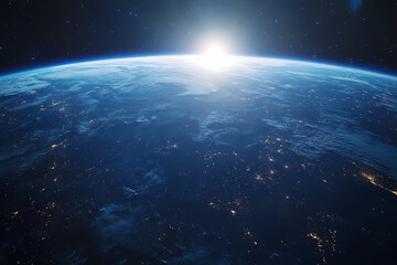 Fototapeta premium In the sky, an airplane is flying over the earth.