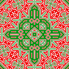 Seamless square pattern red and green. Christmas pattern green and red. Merry Christmas. Happy New Year.