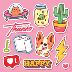 Sticker Icons Hand Drawn Doodle Coloring Vector