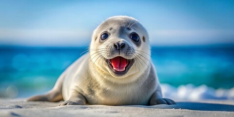 Adorable Baby Seal Smile, Cute Seal Pup, Happy Seal Expression, Wildlife Photography, Animal Portrait, Sea Mammal Image,  Ocean Animal,  Smiling Seal,  Innocent Seal Face,  Wildlife Photo