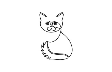 Continuous one single line of cute cat lying on the floor isolated on white background, Sleeping Cat in continuous one line art style. Cat with curled tail.