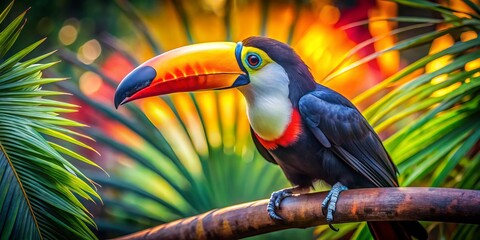 Fototapeta premium Vibrant Toucan Close-Up: Tropical Bird, Colorful Plumage, Exotic Wildlife