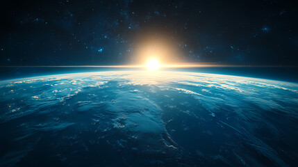 In the sky, an airplane is flying over the earth.