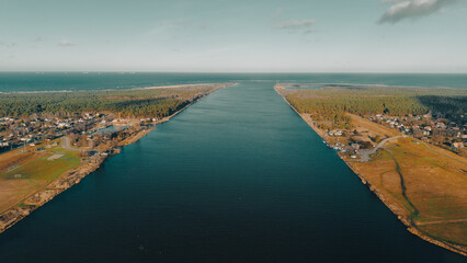 Mikoszewo Świbno Ujście Wisły z drona, przekop, prom