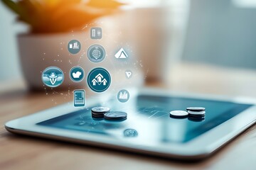 Health insurance coverage icons on a tablet screen 