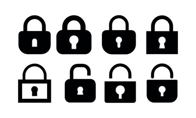 Simple lock and unlock icons set for digital use, Set of lock logos. Security system, open and closed lock symbol. Vector.