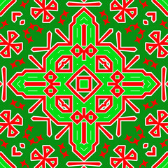 Seamless square pattern red and green. Christmas pattern green and red. Merry Christmas. Happy New Year.