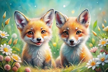 Obraz premium Adorable Fox Sketches: Cute Fox Drawings, Whimsical Fox Illustrations, Charming Fox Art, Pencil Sketch Fox, Cute Fox Portrait