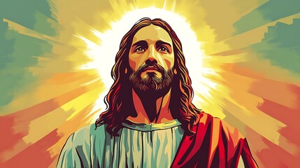 Jesus Christ vector art illustration with religious symbolism