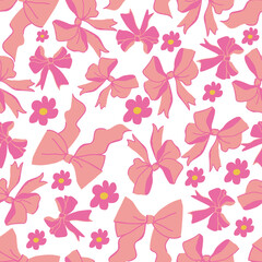 Vector seamless pattern with cute holiday bows on white isolated background. Multicolored repeating pattern with ribbons. Design for textiles, wrapping paper and wallpaper.
