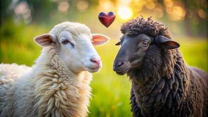 Fototapeta premium Black and White Sheep Love Concept 