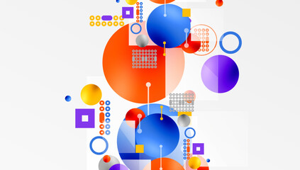 Minimalistic abstract vector design, layered geometric shapes circles, squares, and triangles with soft pastel gradients and semi-transparent effects. Perfect for contemporary use