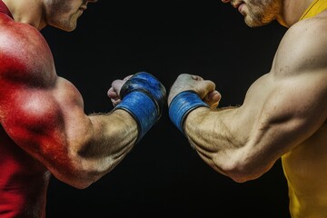 Two athletes engage in an arm wrestling match showcasing strength and competition