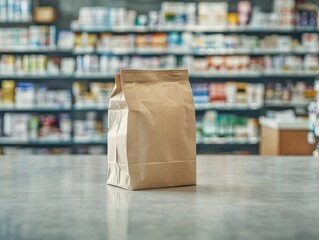 paper bag, paper bag on a pharmacy countertop, drugstore 
