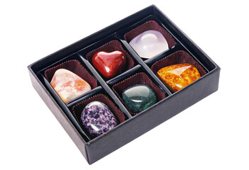 Colorful Gemstones in Black Gift Box isolated with transparent background